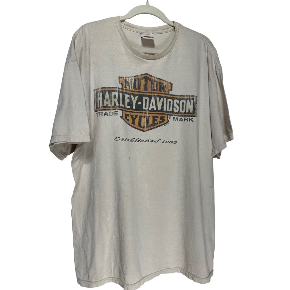Harley Davidson St Paul Minnesota Graphic T-Shirt Cream Beige 22" W 30" L